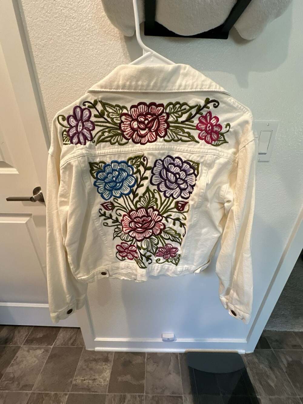 Embroidered Floral White Denim Jacket